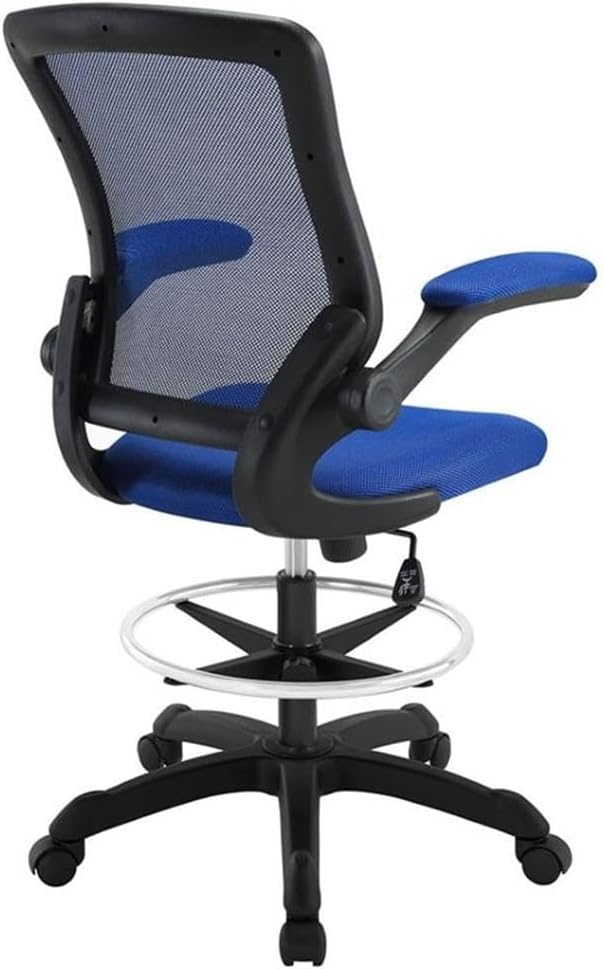 Scranton & Co Mesh Drafting Stool, Blue Finish, Adjustable Height with Flip-Up Arms, Foot Ring, Tall Pneumatic Gas Cylinder, Breathable Mesh Back, Foam Seat, Ergonomic Chair for Work or Home Use