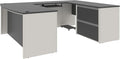 Atlin Designs Modern Wood U-Shape Home Office Desk Set, Slate Gray and White Finish, Commercial Grade with Pedestal, Ball-Bearing Slides, Grommets, 30.4"H x 71.1"W x 92.6"D, Functional Office Solution