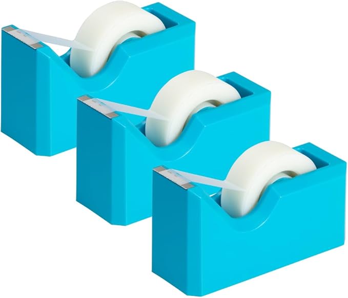 JAM PAPER Colorful Desk Tape Dispensers - Blue - 3/Pack