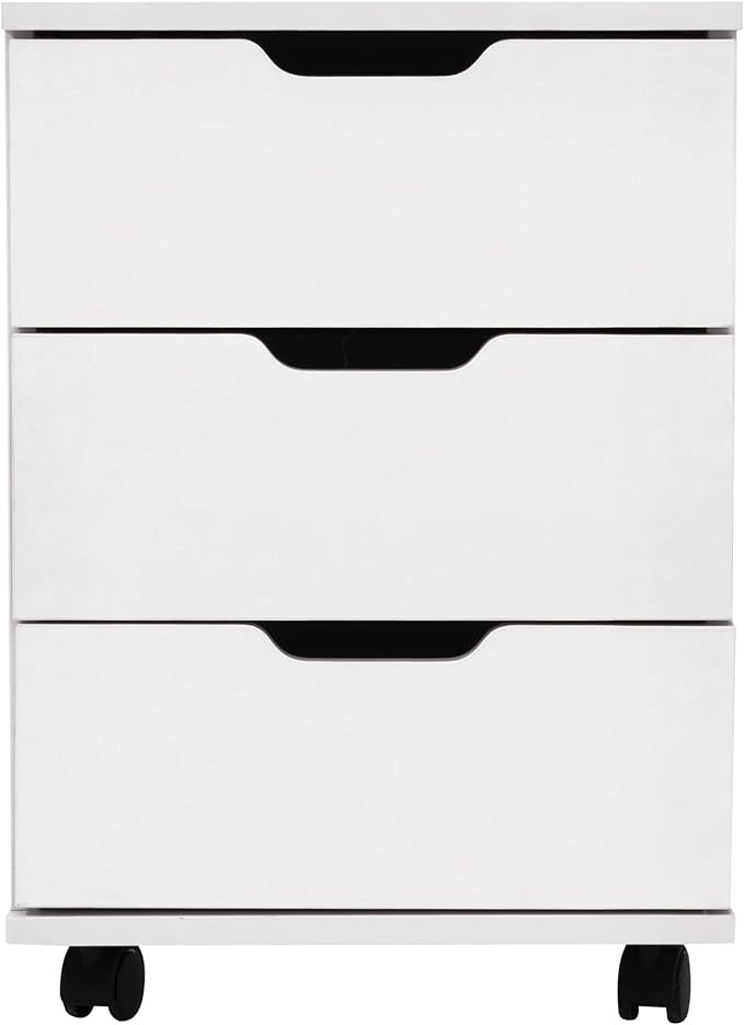 Farini 3-Drawer Vertical Filing Cabinet Rolling Wood Mobile File Cabinets Under Desk for Home Office with Casters，White,Fully-Assembled