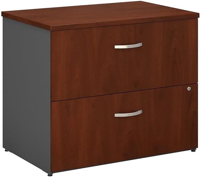 Pemberly Row Set of 2 60W Credenza Desk & Lateral File Cabinet in Hansen Cherry