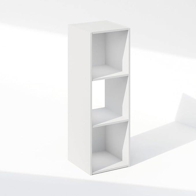 Furinno PELLI Book Shelf, 3-Cube Bookshelf, Cube Storage Organizer Bookcase, 11.7 x 12.1 x 35.4, for Living Room, Bedroom, Home Office, White