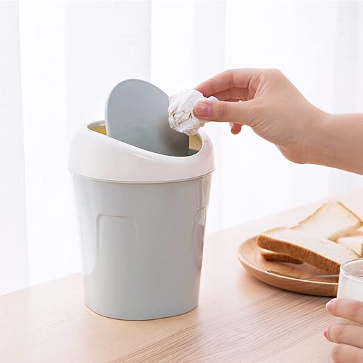 SITAKE 2 Pcs Plastic Mini Wastebasket Trash Can with 120 Trash Bags, Tiny Desktop Waste Garbage Bin with Swing Lid for Home, Office, Kitchen, Vanity Tabletop, Bedroom, Bathroom (Blue + Green)