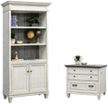 BOWERY HILL Set of 2 Wood Bookcase with Doors & Lateral Filing Cabinet in White