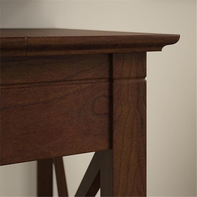 Bush Home Key West 60W L Shaped Desk with File Cabinets and 5 Shelf Bookcase in Bing Cherry