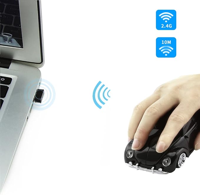 Usbkingdom 2.4GHz Wireless Mouse Cool 3D Sport Car Shaped Ergonomic Optical Cordless Mice with USB Receiver for PC Laptop Computer 1600DPI 3 Buttons Black