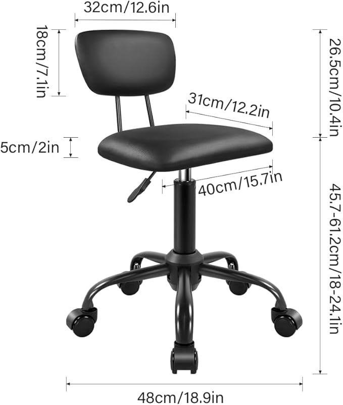 WKWKER Square Swivel Stool with Wheels Height Adjustable Stools for Home Work Drafting SPA Massage Shop Cost-Effective Rolling Stool Chair with Back (Black)