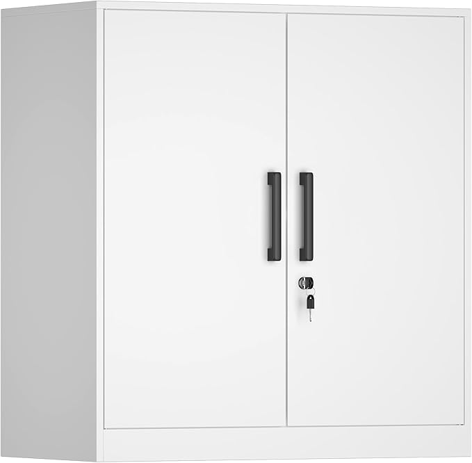 IRONFFICE Wall Cabinet,28" H Metal Storage Cabinet with Adjustable Shelf,Metal Cabinets Wall Mounted with Doors for Home Office,Kitchen,School,White
