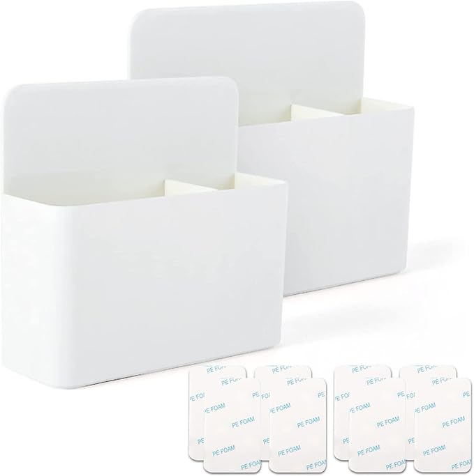 noonebutyou 2 Pcs Magnetic Marker Holder Wall Mount Marker Caddy Pencil Holder for Dry Erase Whiteboard Fridge, Self Adhesive Marker Pen Holder for Home Office School (White&LL)