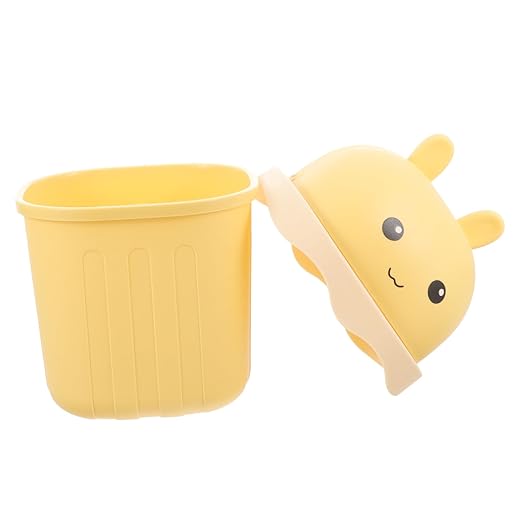 Happyyami Decorative Mini Trash Can Lid Cute Tabletop Waste Bucket for Desk Office and Home Use Cartoon Design for Small Spaces Space-Saving Odor-reducing Functionality