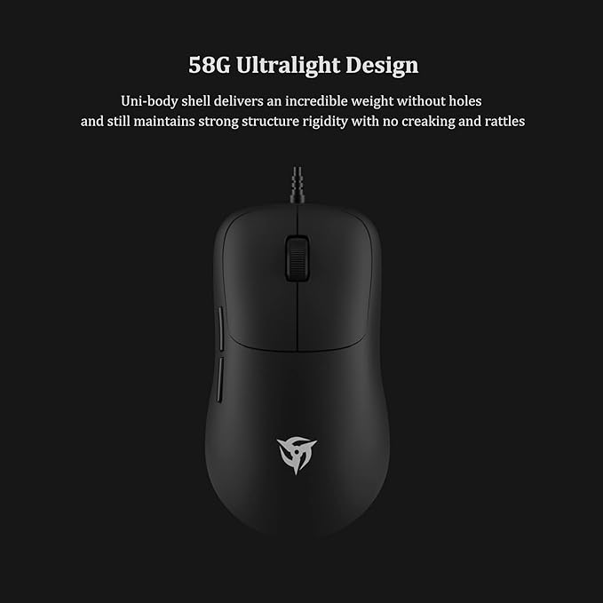 Ninjutso Katana Lightweight Gaming Mouse – 58G Ultralight Design with 16K DPI Optical Sensor, Assassin Paracord, Crispy Kailh GM8.0 Switch & 100% PTFE Feet