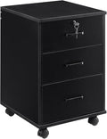 OFCASA 3 Drawer Mobile File Cabinet with Lock, Wooden Under Desk Filing Cabinet with Wheels, Small Rolling Storage Cabinet for Home Office Organizer A4/Letter Size/Legal, Black