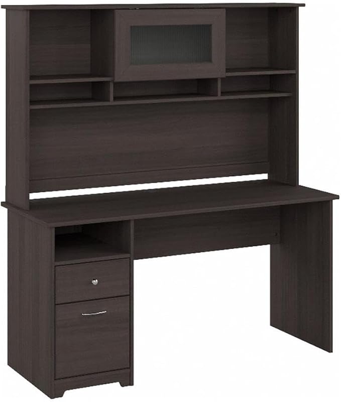 Bush Furniture Cabot 60W Single Pedestal Desk and Hutch, Heather Gray