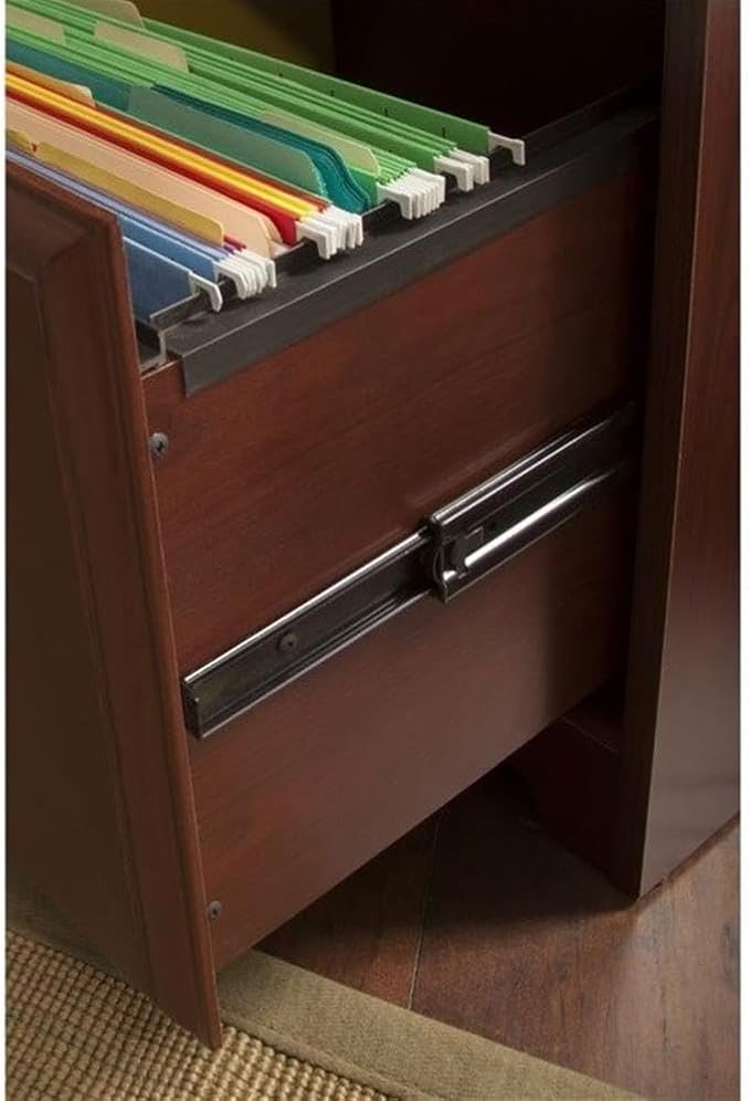 Pemberly Row 3 Piece Office Set, Laminate Over Engineered Wood, Harvest Cherry Finish, Includes L Shape Desk, Hutch, and Lateral File, Fluted Glass Doors, USB Hub, Ideal for Home Office Use