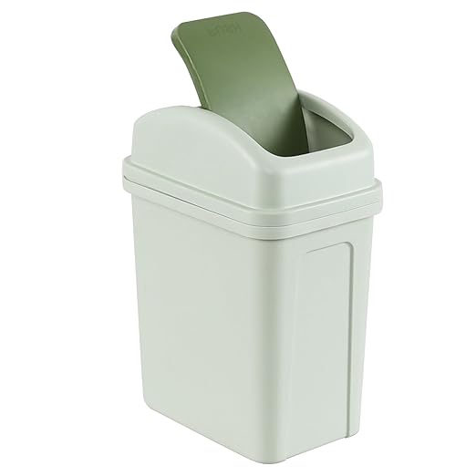 1.8 Gallon Green Plastic Garbage Can, Swing Lid Waste Can for Bedroom, Office, Kitchen