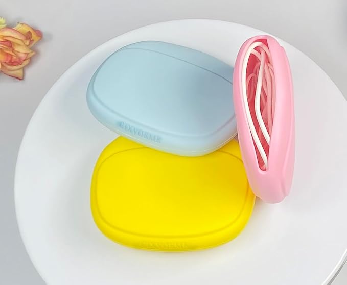 Silicone Headphone Organizer - Data Cable Storage Case - Mini Key Box - Portable Wired Headset Storage Bag (Yellow-Pink-Blue-3PCS)