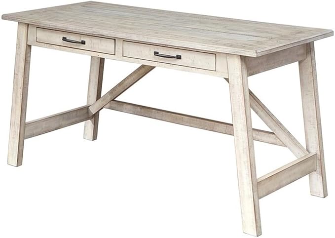 BOWERY HILL Farmhouse Desk and Bookcase Set in Whitewash