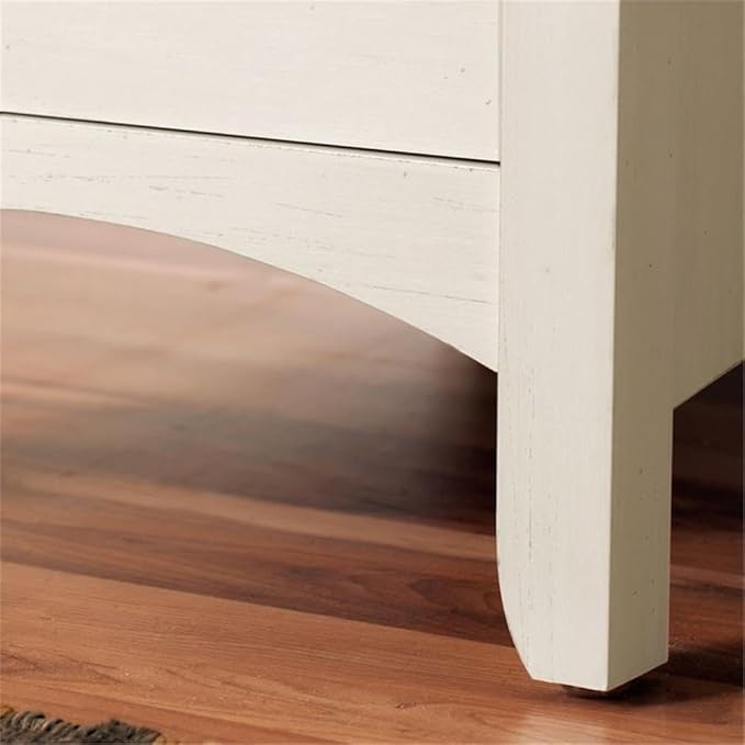 Pemberly Row Wood 60W L Shaped Desk with File Cabinet & Bookcase, Antique White Finish, Laminate Over Engineered Wood, Mission Style Home Office Furniture with Storage and Display