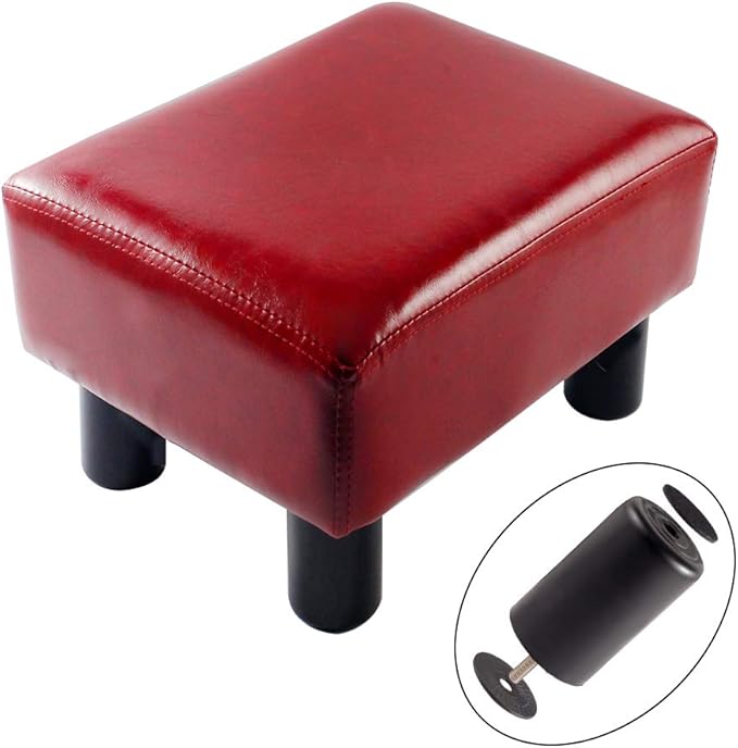 SCRIPTRACT 16" Small Footstool PU Leather Ottoman Footrest Modern Home Living Room Bedroom Rectangular Stool with Padded Seat (Red)