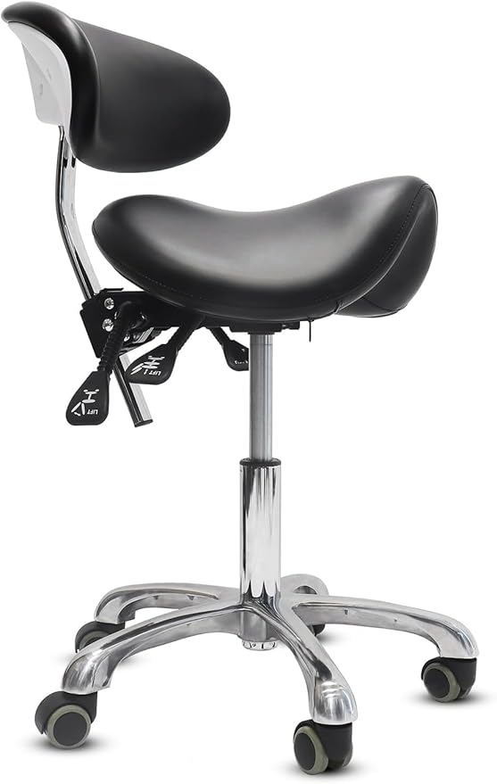 Saddle Stool with Wheels,3-Way Function Rolling Stool with Back Support,Ergonomic Stool Saddle Stool for Hair Stylist for Dentist Salon Tattoo(Black)