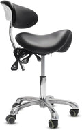 Saddle Stool with Wheels,3-Way Function Rolling Stool with Back Support,Ergonomic Stool Saddle Stool for Hair Stylist for Dentist Salon Tattoo(Black)