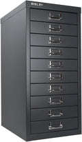 Bisley 10-Drawer Steel MultiDrawer Cabinet - Anthracite Grey, Chrome Pull Handles with Label Holders, Powder-Coated Steel, Removable Drawers, Fits Under Most Desks, Labels Included