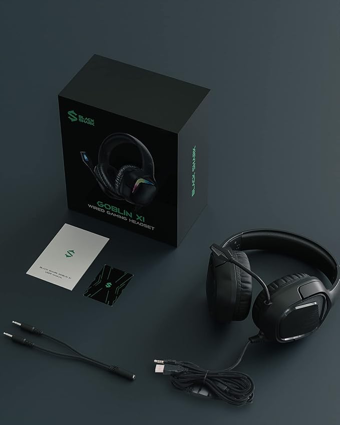 Black Shark Gaming Headset for PC, PS4, PS5, Switch, All-in-1 Gaming Headphones with Ultra-Clear Bendable Mic, 50mm Dynamic Drivers, Noise Isolation Ear Cushions, in-line Controls - Goblin X1