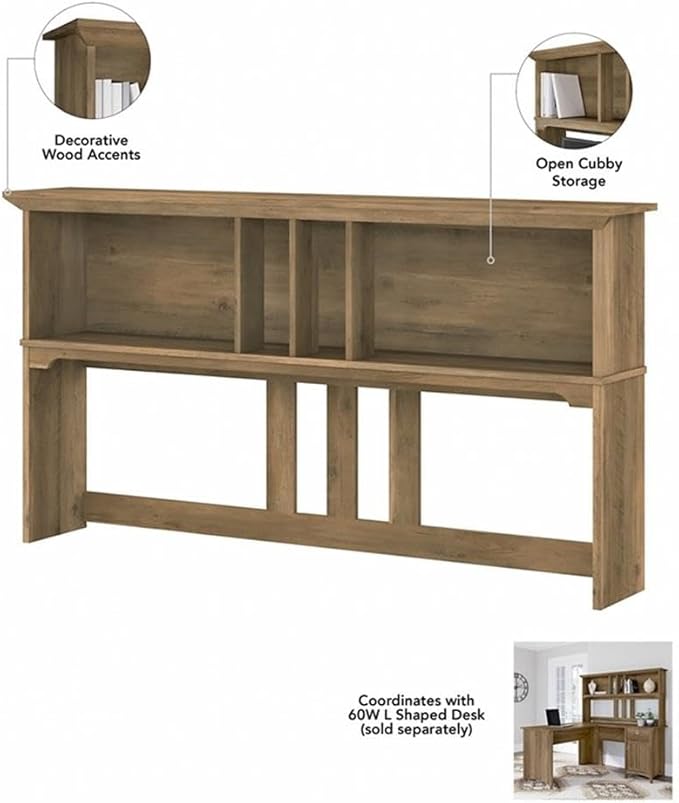 Bush Home Salinas 60W Hutch for L Shaped Desk in Reclaimed Pine