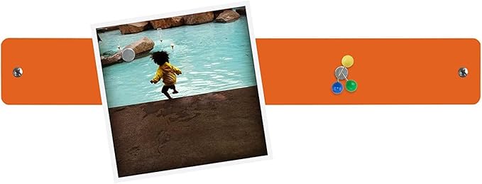 Three by Three Seattle 14 x 2 Inch Metal Mini Strip Frameless Magnetic Bulletin Board with Magnets for Memos, Photos, Lists, and More in Office, Home, or School Décor (2 Pack, Orange)