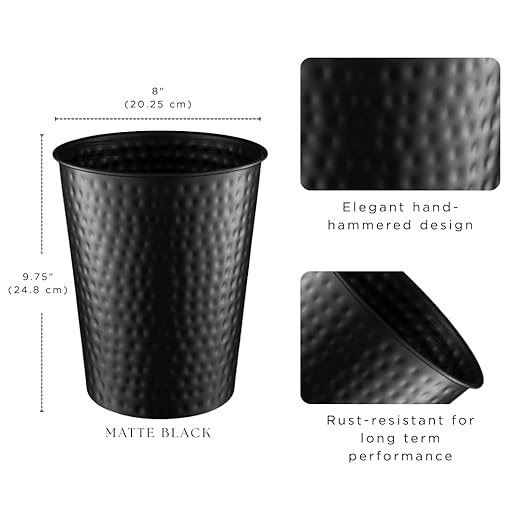Monarch Abode Hand Hammered Metal Desk Wastebasket – Black