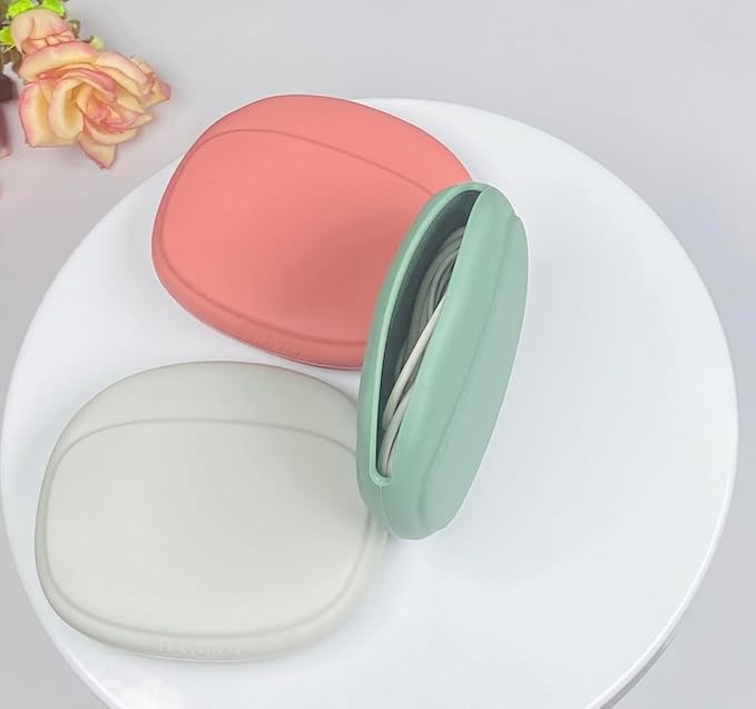 Silicone Headphone Organizer-Data Cable Storage Case-Mini Key Box-Portable Wired Headphone Organizer(Red-Grey-Green-3PCS)