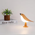 Remote controlled bird desk lamp with wood grain color, rechargeable small desk lamp with 3 color temperatures, remote control and touch sensor, capable of playing bird calls, built-in battery drive