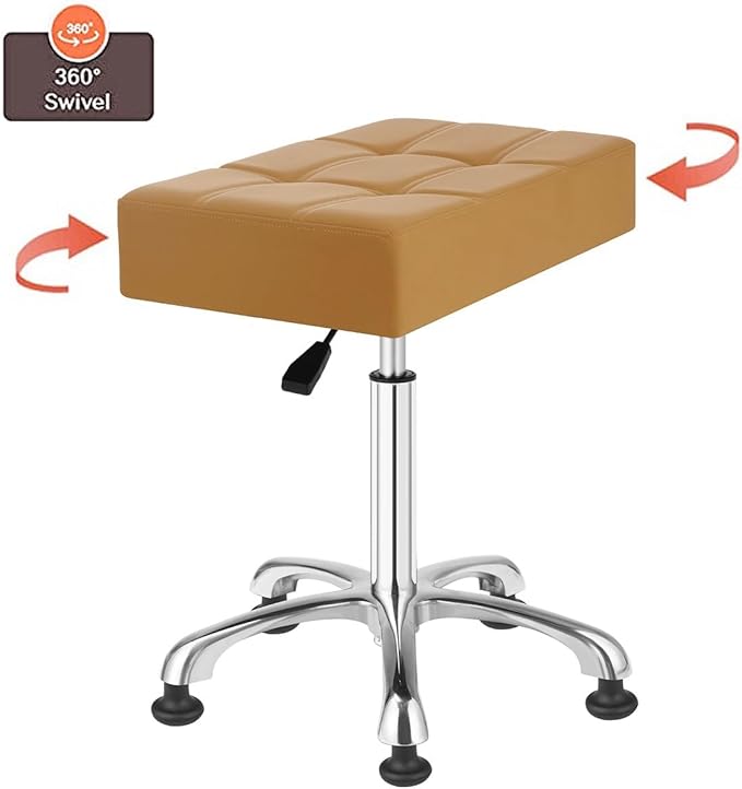 Kaleurrier Heavy Duty Stools with Bell Glides Backless Height Adjustable Stool - Swivel Stool Chair for Counter Bar Office Lab Home Kitchen Lab Clinic Dentist Classroom (Stationary Casters, Camel)