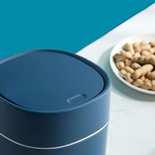 Slim Desktop Garbage Bin Mini Push-Type Waste Container Desk Trash Can Blue Pp Material