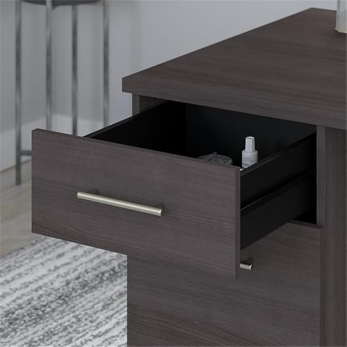 Pemberly Row Engineered Wood Office Desk Bundle, 60W Desk, Lateral File Cabinet & 5-Shelf Bookcase, Storm Gray Finish, Wire Management, Adjustable Shelves, Home Office Furniture Set