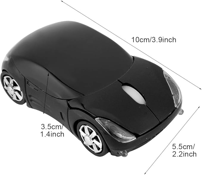 Diyeeni 1600DPI Portable Mouse, 10M 2.4G Bluetooth Optical with Receiver Storage, 3 Buttons Car Shaped for/ME/PC/Tablet Gaming Office(Black)