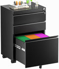Superday File Cabinet 3 Drawer, Fully Assembled Metal Rolling Vertical Filing Cabinet with Wheels, Small Under Desk File Cabinets for Home Office (Black)