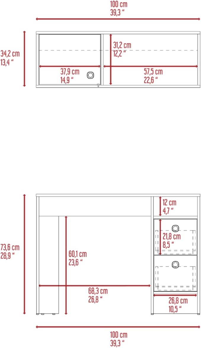 Aramis Office Set with 2 Shelves, 2 Drawers, Wall Cabinet, Single Door Cabinet, and Metal Hardware, Light Oak/ Taupe