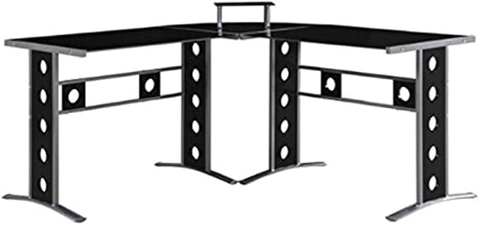 Coaster Keizer 3-piece L-shape Office Desk Set Black and Silver 800228