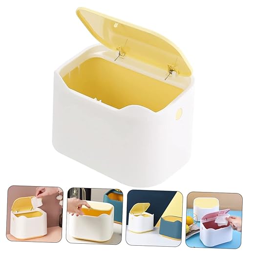 Desktop Trash Can Lid Waste Container for Desk Lightweight Press Cover Garbage Bin Compact Slim Design for Office Bedroom Kitchen Easy to Move