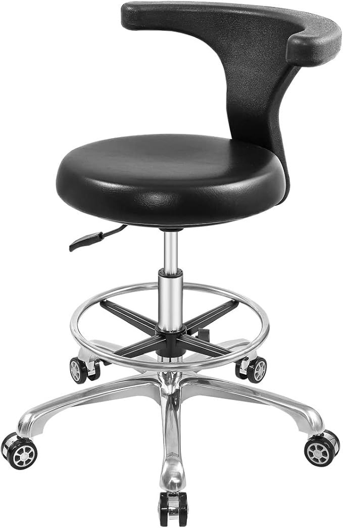 Rolling Stool Task Chair Drafting Adjustable with Wheels and Backrest Heavy Duty for Office Kitchen Medical Dentist Shop Lab and Home(with Footrest)