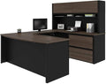Bestar Connexion 72W U-Shaped Executive Desk with Lateral File Cabinet and Hutch in Antigua & Black