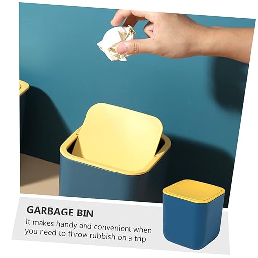 Holibanna Slim Garbage Bin Mini Trash Can Lid Desktop Waste Paper Can Plastic Ash-bin for Spaces Office Kitchen