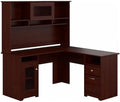 Pemberly Row Transitional Engineered Wood L Shaped Computer Desk with Hutch, Harvest Cherry Finish, Built-in Wire Management, Storage Cabinet, File Drawer, Home Office Desk with Open and Closed