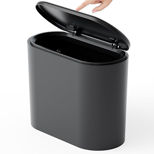Yieach 3.17 Gallon Thin Small Black Bathroom Trash Can with Lid,12L Small Pet/Dog Proof Slim Trashcan and Skinny Covered Trash Can,Plastic Covered Wastebasket,Garbage Can for Kitchen,Office,RV,Bedroom