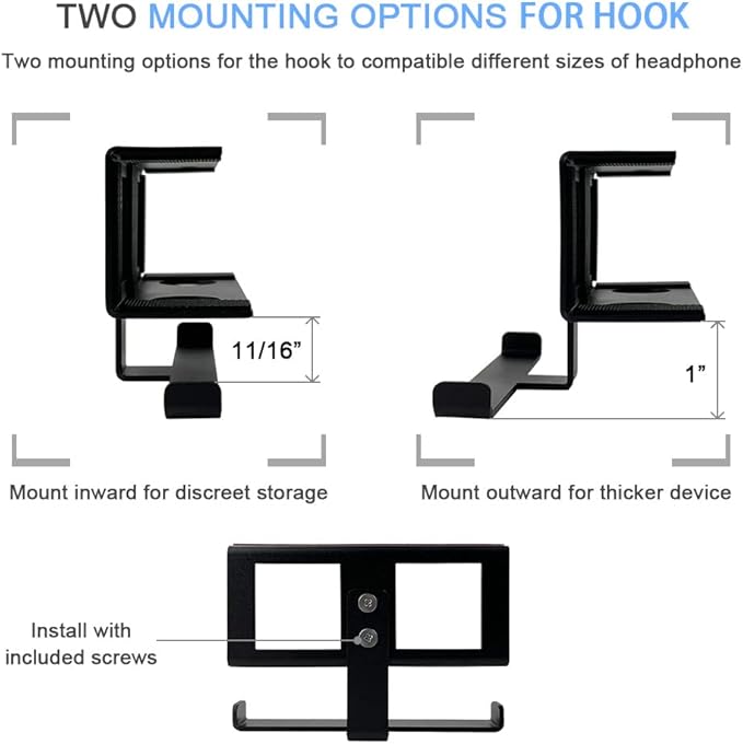 IFCASE Under Desk Laptop Mount & Headphone Holder with Adhesive & Screw, Hard Aluminum Under Table Desk Holder for Laptop, Mac mini, MacBook Pro (Black)