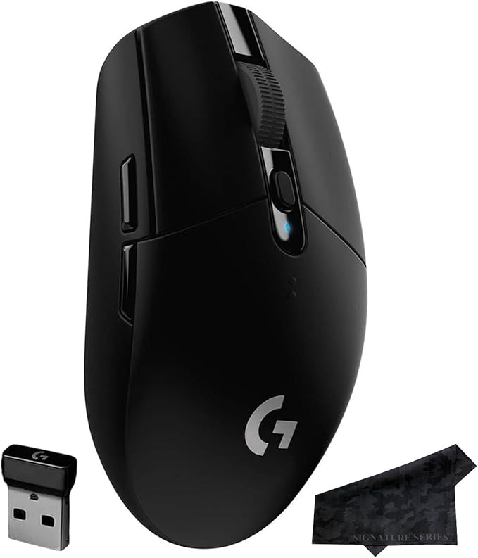 Logitech G305 Lightspeed Wireless Gaming Optical Mouse, Black | Hero Sensor, 12,000 DPI, Lightweight, 6 Programmable Buttons, 250h Battery, Onboard Memory, PC/Mac | Signature Series Microfiber Cloth