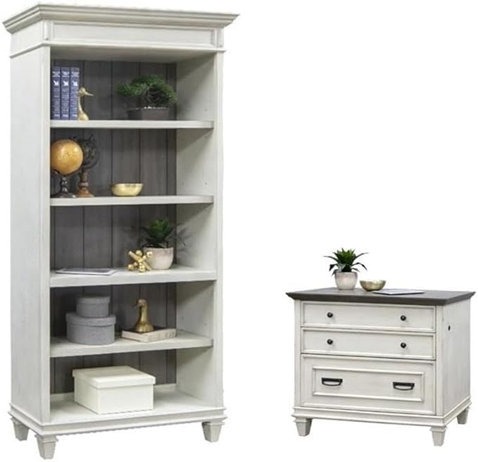 BOWERY HILL Set of 2 Open Wood Bookcase Storage Cabinet & Lateral Filing Cabinet