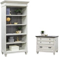 BOWERY HILL Set of 2 Open Wood Bookcase Storage Cabinet & Lateral Filing Cabinet