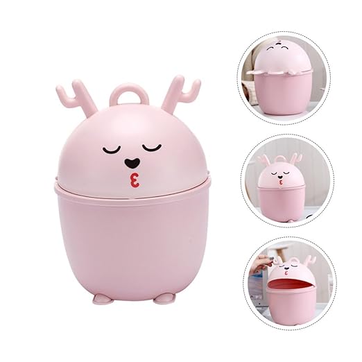 Slim Trash Can Lid Waste Bin for Kitchen Cartoon Desktop Trash Can Recycle Bin Litter